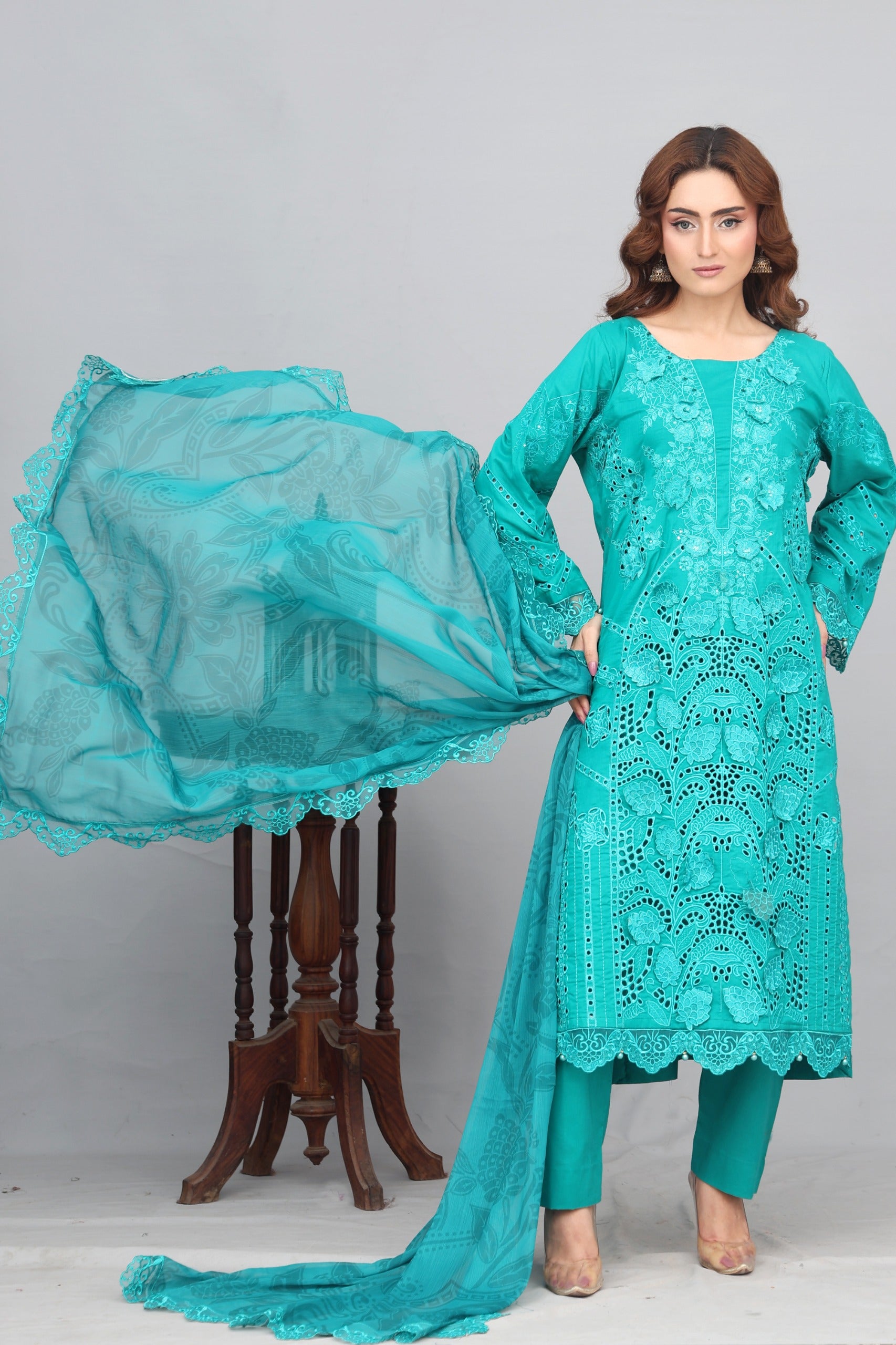 3 Piece Unstitched Embroidered Organza Lawn Suit | EID LAWN-25-05
